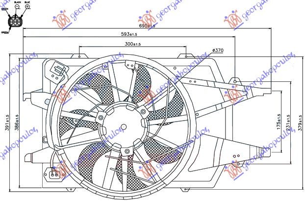 COOLING FAN ASSY SINGLE +A/C (4 WIRE)