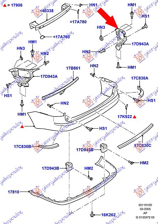 REAR BUMPER BRACKET PLASTIC 4D