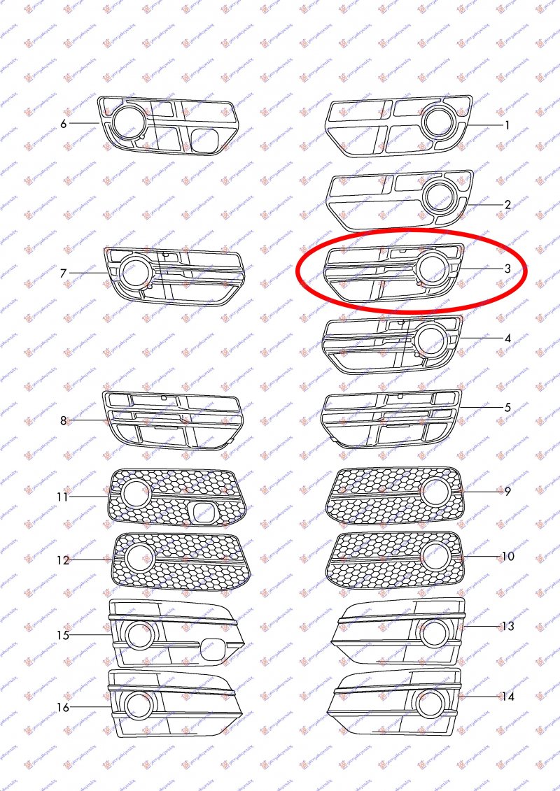 FR. BUMPER SIDE GRILLE W/F.L.HOLES