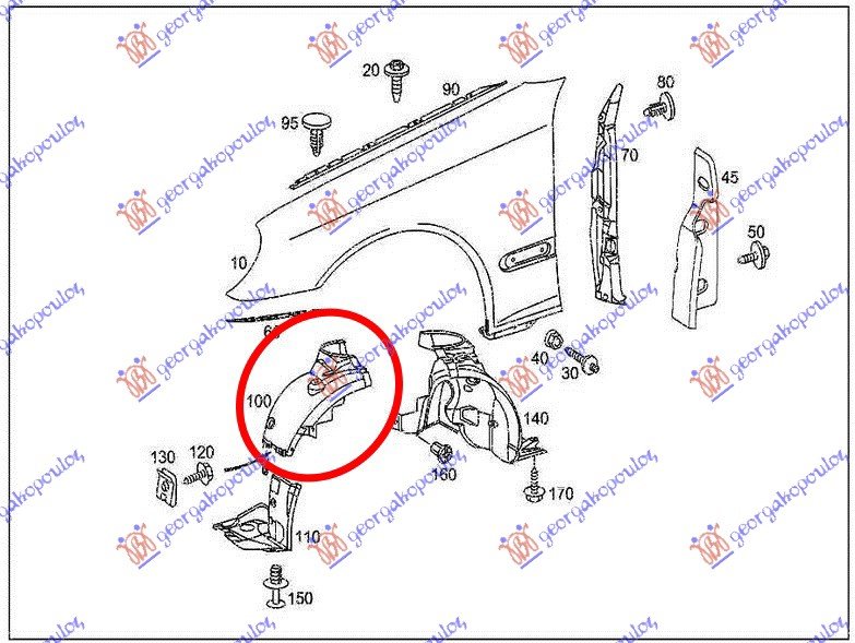 FRONT INNER FENDER PLAST. (CTR PART)