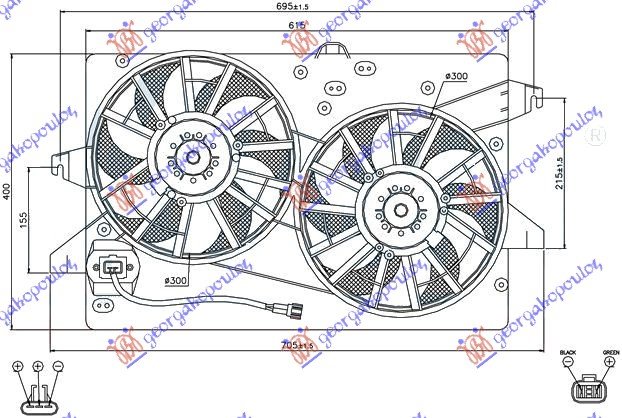 COOLING FAN ASSY (DOUBLE) (+A/C) DIE-PET