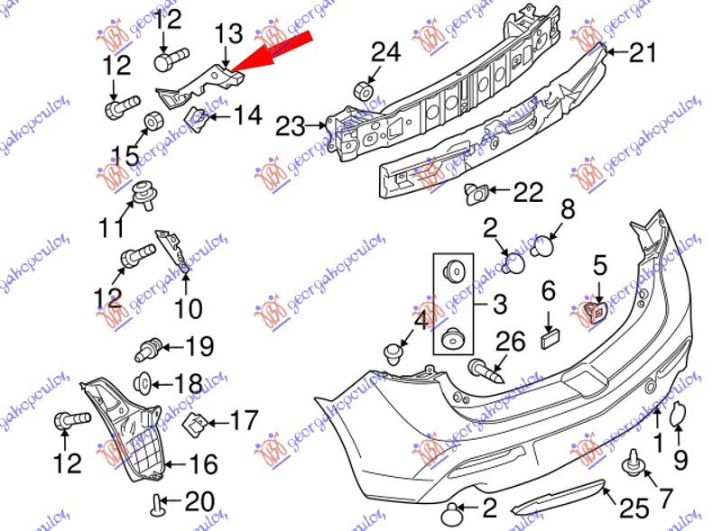 RR BUMPER SIDE BRACKET PLASTIC 5D HORIZ.