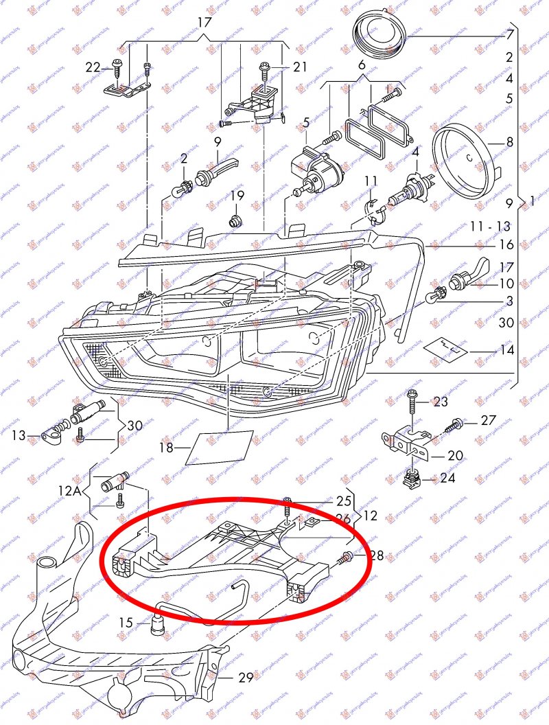 HEAD LAMP PANEL LOWER INNER PLASTIC