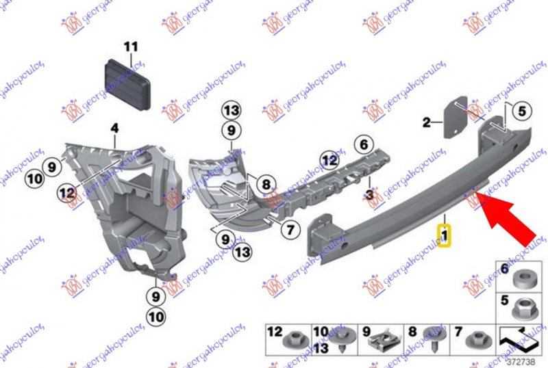 REAR BUMPER REINFORC. ALUMIN.