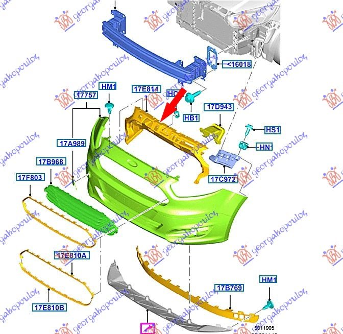 FRONT BUMPER PLASTIC REINFORCEMENT (O)