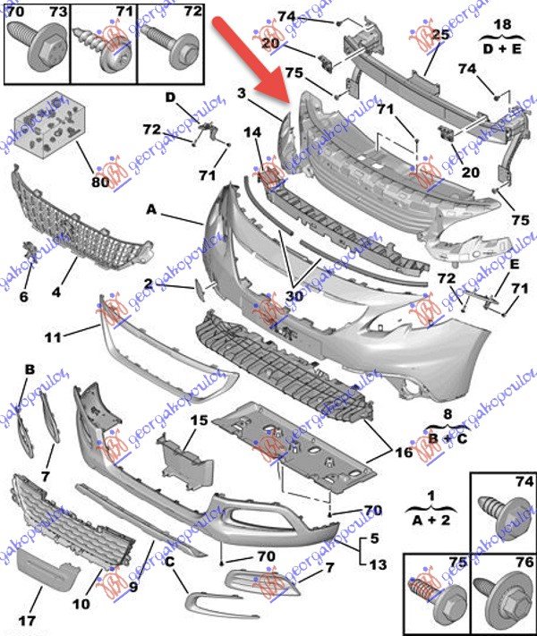 GRILLE INNER/BUMPER PLASTIC REINF. UPPER