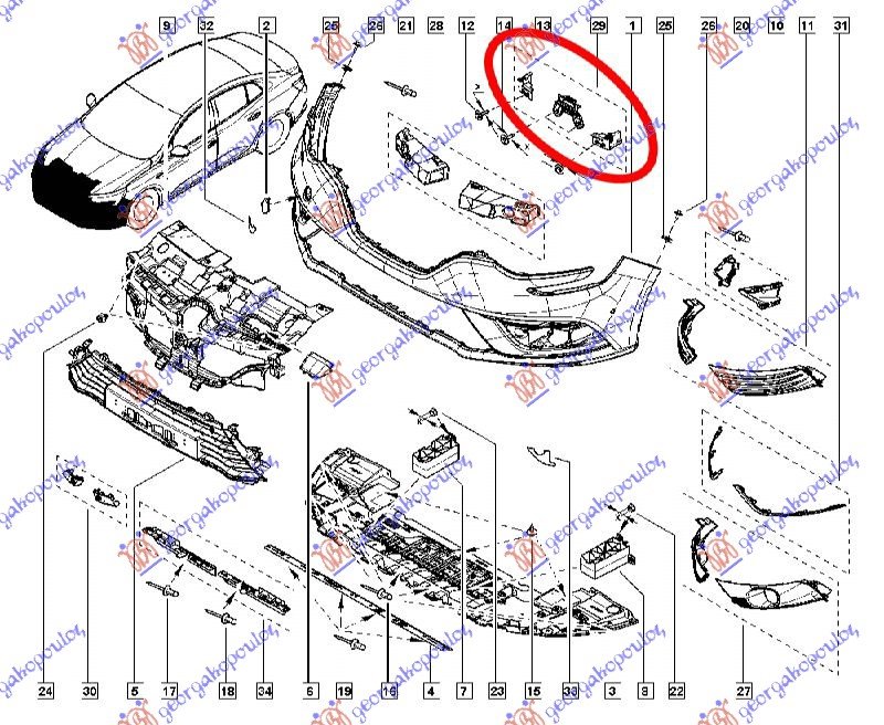 FRONT BUMPER BRACKET/CLIP (SET 3PCS)