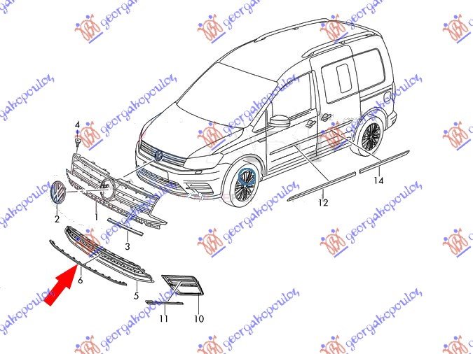 FR. BUMPER GRILLE MOULDING MIDDLE CHROME