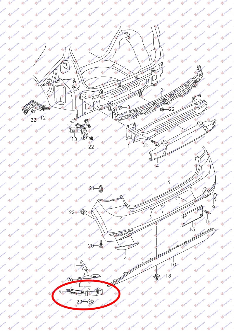 RR BUMPER SIDE BRACKET PLAS. (GTI)