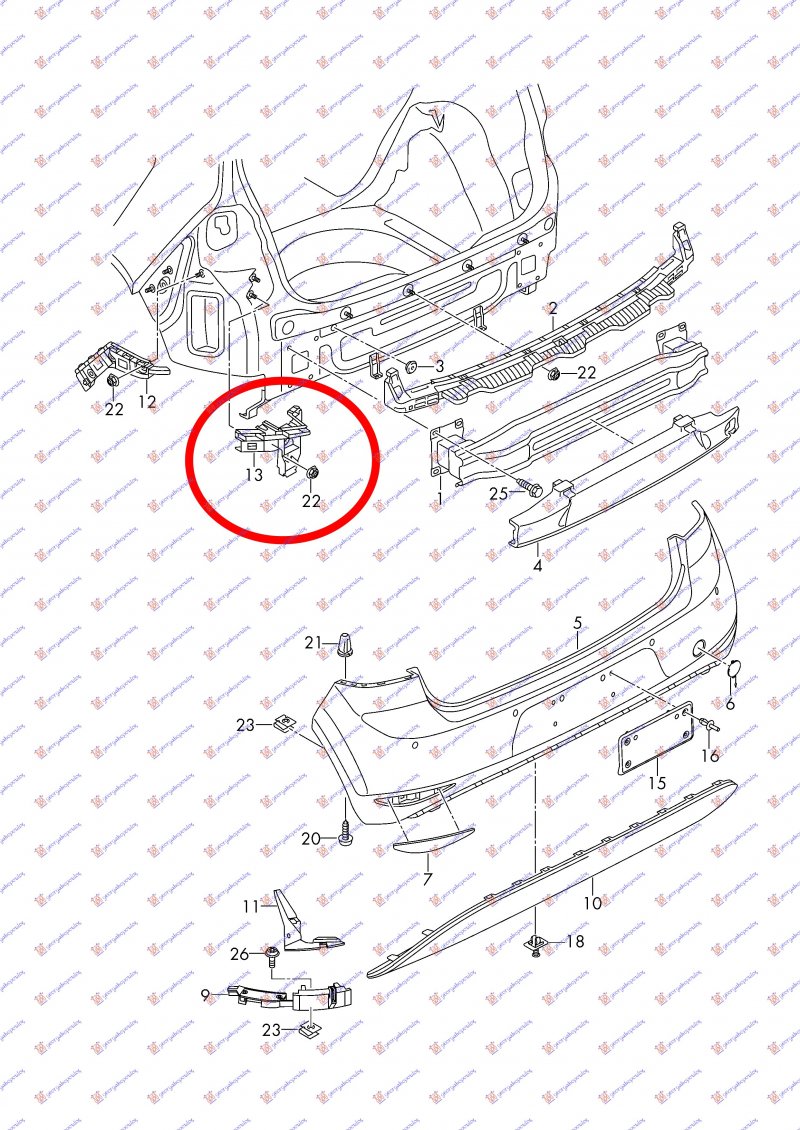 RR BUMPER BRACKET UPPER PLASTIC